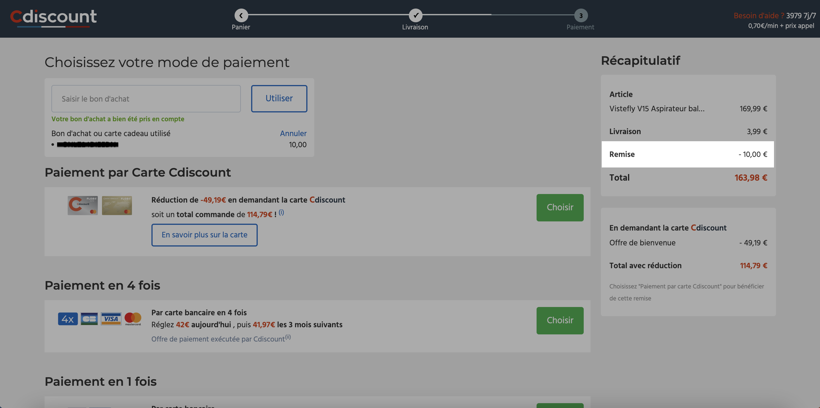 Utiliser son code Cdiscount sur Centre d'Aide