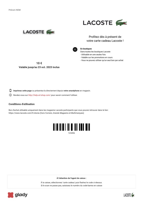 Cheque 2025 cadeau lacoste